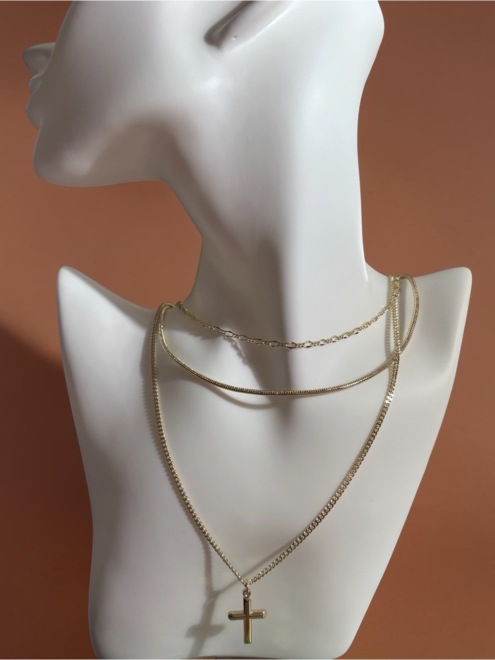 Gold Triple-Layer Cross Necklace